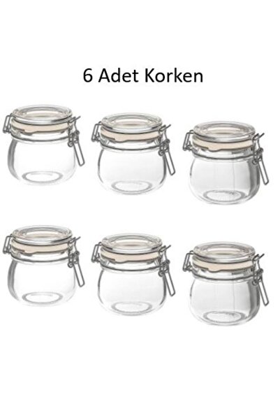 IKEA Korken 6'lı Vakum Kapaklı Sade Reçellik Mini Cam Kavanoz 6x13 Cl