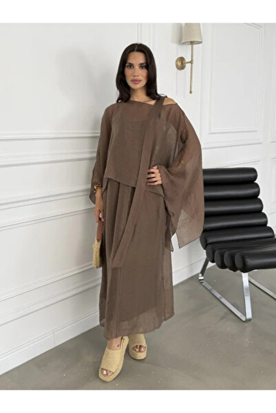 My Blog Set rochie maro din Tencel cu bluză tip pelerină - 51361