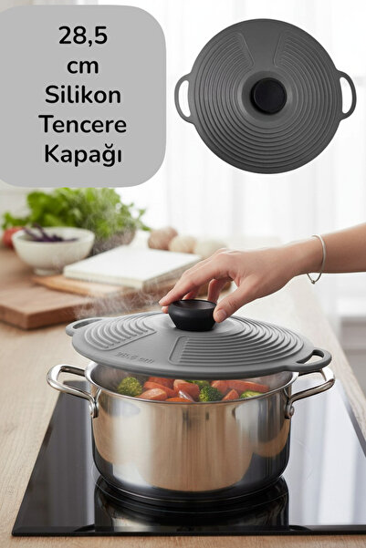 Multiamo Isıya Dayanıklı Silikon Tencere Tava Kapağı 28,5 cm Vakumlu Hava ve ...
