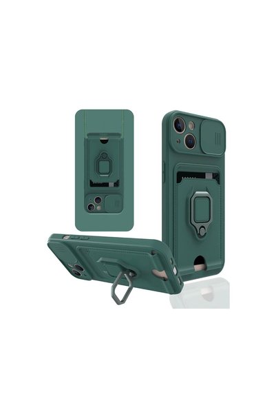 atastore2017 iPhone 14 Plus Case Zuma Silicone with Business Card Ring - Green