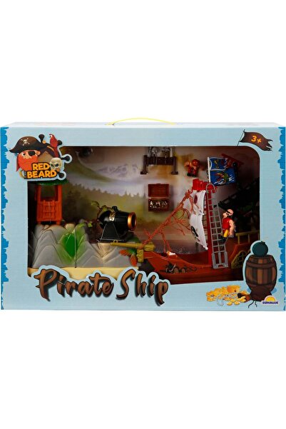 Red Beard Set cu 2 figurine si nava piratilor cu tun negru,