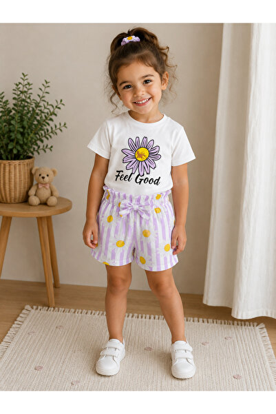SANTRALBEBE Girl's Patterned Shorts Set