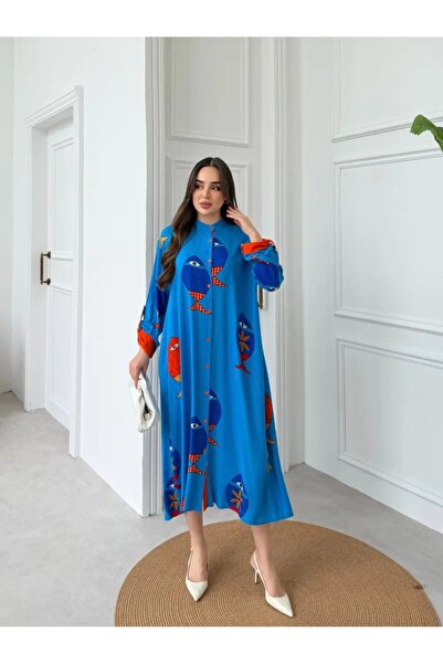 Cool & Sexy Fish Patterned Shirt Dress Blue