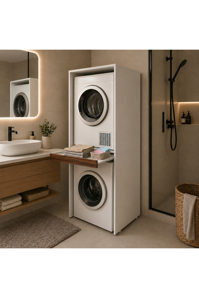 MOBİLYACIN Çamaşır Ve Kurutma Makinesi Dolabı Kapaksız Çekmeceli Banyo Dolabı...
