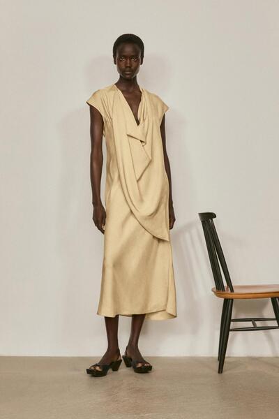 Massimo Dutti Drapeli dökümlü midi elbise - LIMITED EDITION