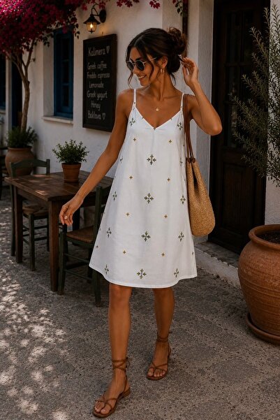 bb butik basic Γυναικείο φόρεμα Ayrobin με έθνικ σχέδια και ρυθμιζόμενο λουρά...