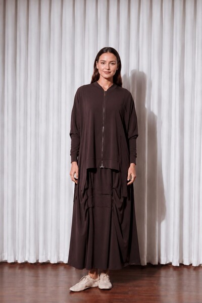 Nurcan Çetin 26510 Hooded Front Zipper Skirt Layered Set