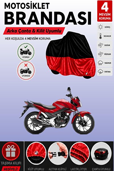 Cemku Double Black Top - Red Bottom, Rear Bag Compatible Honda Cb 125 Motorcy...