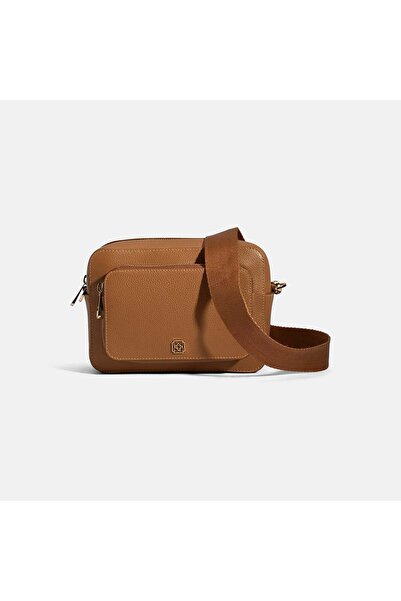 Desa Women's Tan Double-Compartment Leather Shoulder Bag
