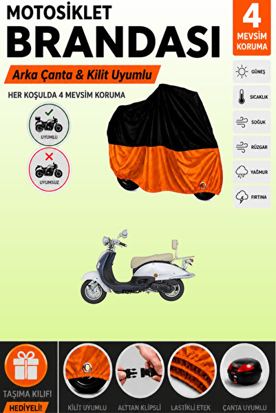 Cemku Double Black Top - Orange Bottom, Rear Bag Compatible Mondial 50 Znu Mo...