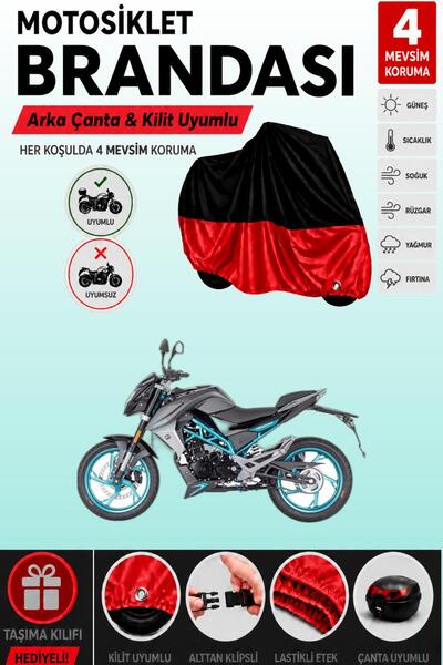 Cemku Double Black Top - Red Bottom, Rear Bag Compatible Cfmoto 150Nk Motorcy...