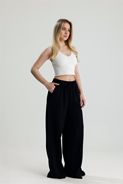 ROSE ARYA Black Washed Linen Trousers