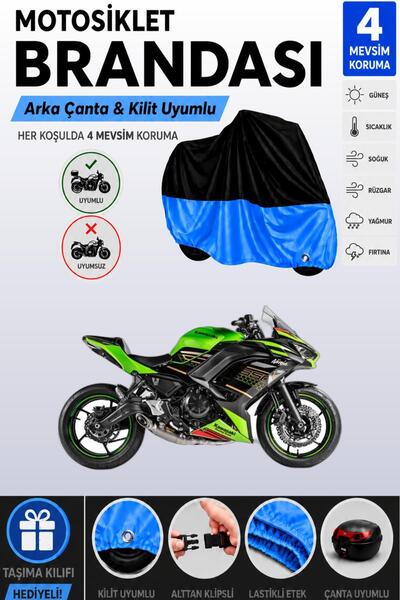 Cemku Double Black Top - Blue Bottom, Rear Bag Compatible Kawasaki Ninja 650 ...