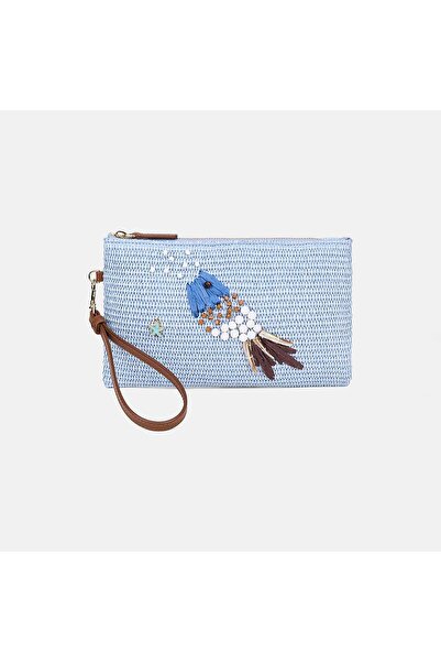 Desa Clutch de damă din paie cu motiv pește albastru