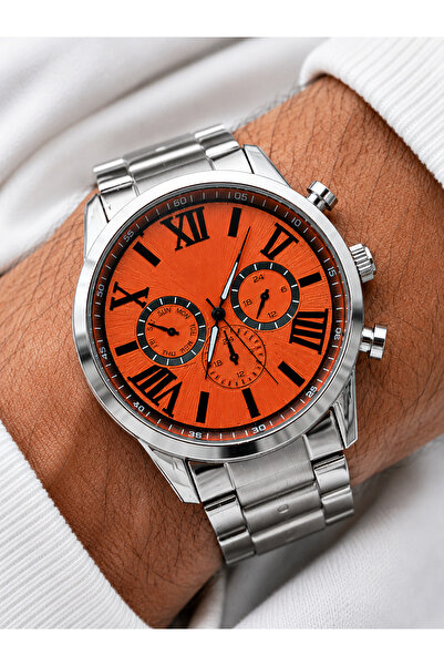 Weluxa Men's Wristwatch Orange Color Dial Combination Stylish and Modern Desi...