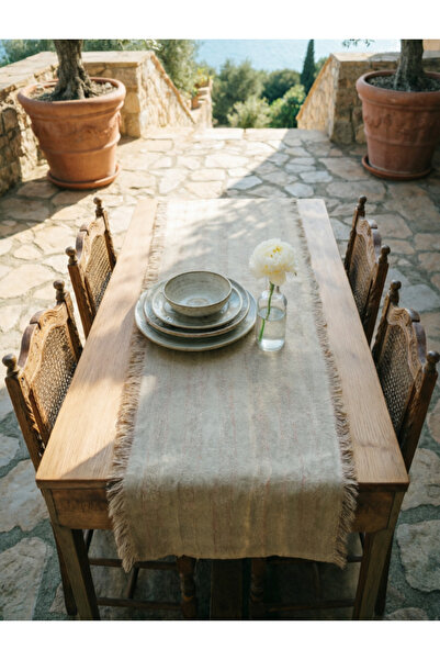 sevaradekor Wicker Linen Runner with Tassels and Fringes American Style Table...