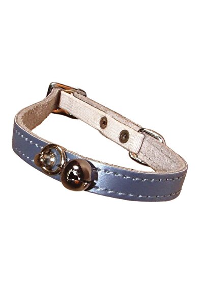 Bobby Irise Leather Cat Collar Blue Colour Safety Release W Bell 30Cm