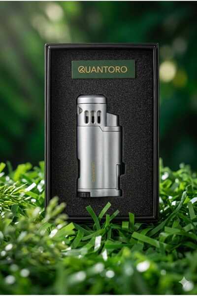 Quantoro Triple Torch – Üçlü Jet Alevli Gümüş Renkli Puro Çakmağı – Puro Deli...