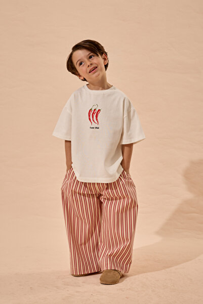 Fahhar Kids Striped Palazzo Trousers Red