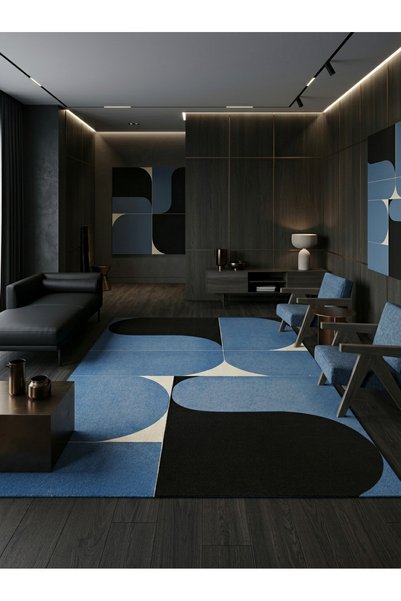 Rugs Modern Halı Sdt Minimalist Modern Abstract Patterned Black Blue Stylish ...