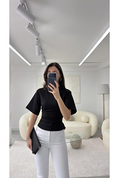 LUUNA STORE TRICOU NEGRU CU DETALII DE CORSET ȘI LEGĂTURI