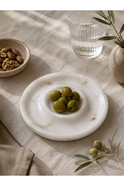 Kaan Export Natural Marble Presentation Bowl/Snack Bowl Opium White