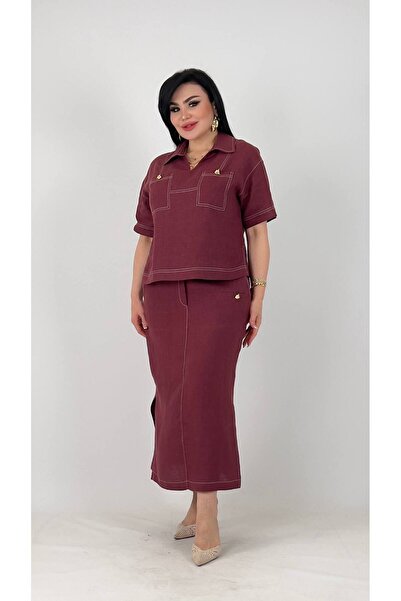 mardi exclusive Women's Plus Size 100% Linen Blouse Skirt Set