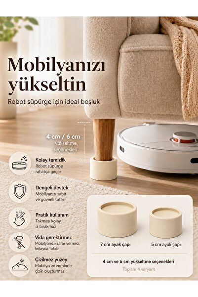 PRİNTELLA Mobilya Yükseltici Ayak Aparatı, Robot Süpürge İçin Koltuk Kanepe Y...