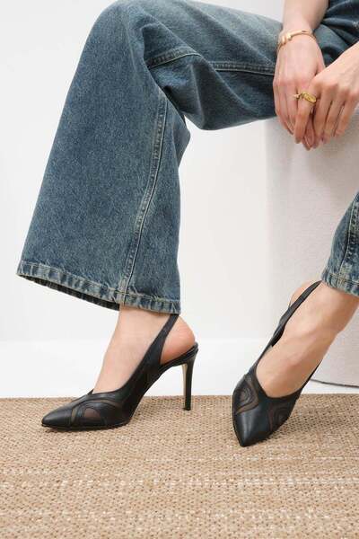 Mio Gusto Blair Black Color Mesh Women's Heeled Shoes