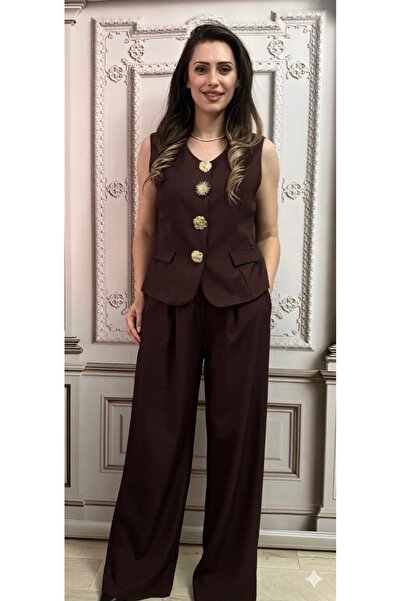 OnlyForYou Elegant Two-Piece Suit: Vest and Wide-Leg Pants with Elastic Waist
