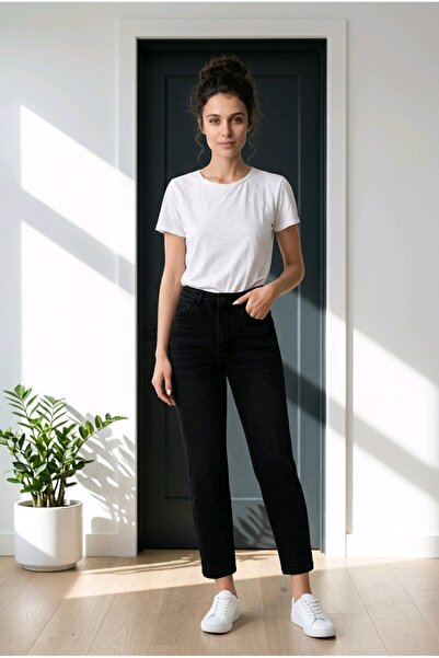 hies Black High Waist Lycra Mom Jean