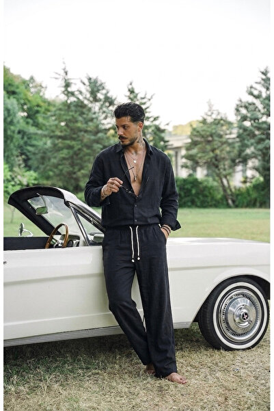 OUTFİT MAN Linen Oversize Suit Black