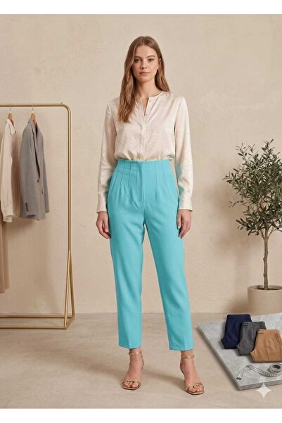 HALEY Women's High-Waisted Pleated Tapered Fabric Trousers
