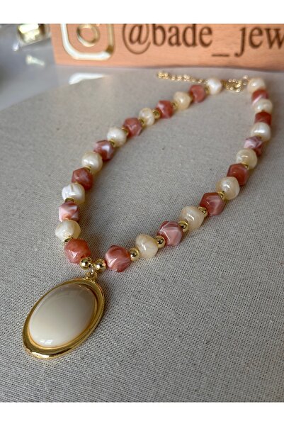 Bade Jewelry Vip Gold&Pink Medallion Detailed Stylish Anti-Tarnish Necklace 4...