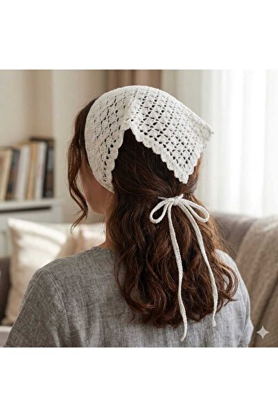 Kadın Beyaz El Örgüsü Bandana Bohem Stil Dantel Saç Aksesuarı Plaj ve Günlük Kombin Saç Bandı