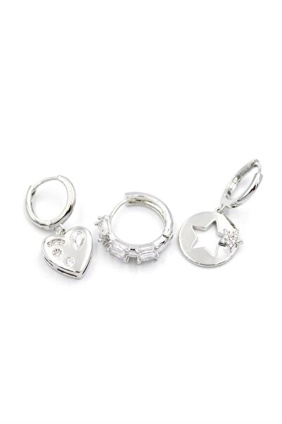 atastore2017 3-Piece Heart Star Earrings - Silver