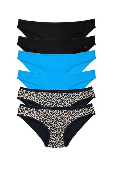Royaleks 6 Pieces Lycra Women's Slip Panties Leopard Black Blue