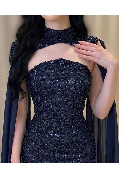 BASMA FASHION Navy Blue/Fancy Evening Dress