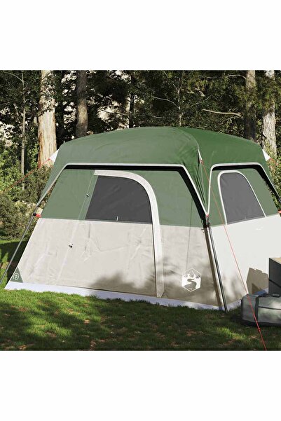 vidaxl Cabina cort de camping, 4 persoane, verde, impermeabil