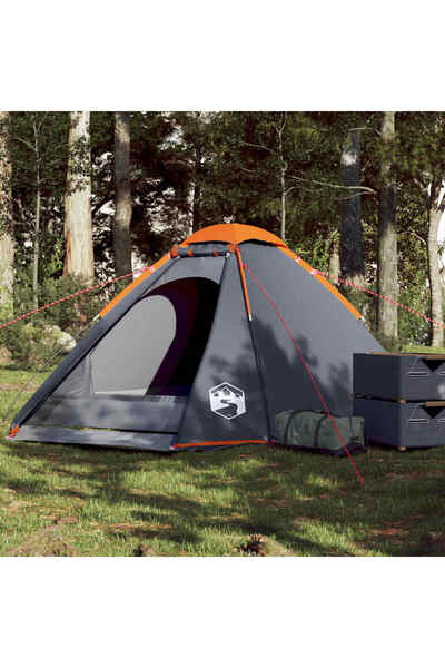 vidaxl Cort de camping pentru 4 persoane, gri/portocaliu, impermeabil
