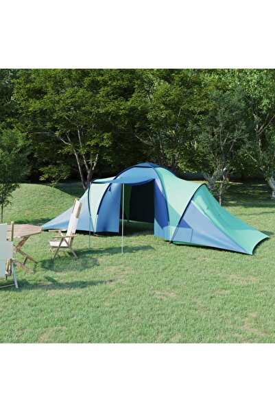 vidaxl Cort camping, 6 persoane, albastru si verde