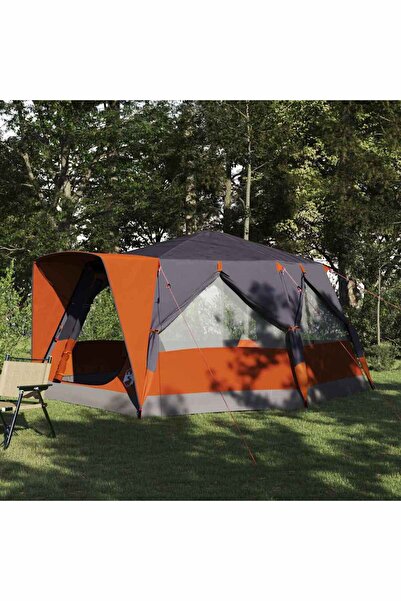 vidaxl Cort tip cabana pentru 7 persoane cu acoperis Gri si Portocalie