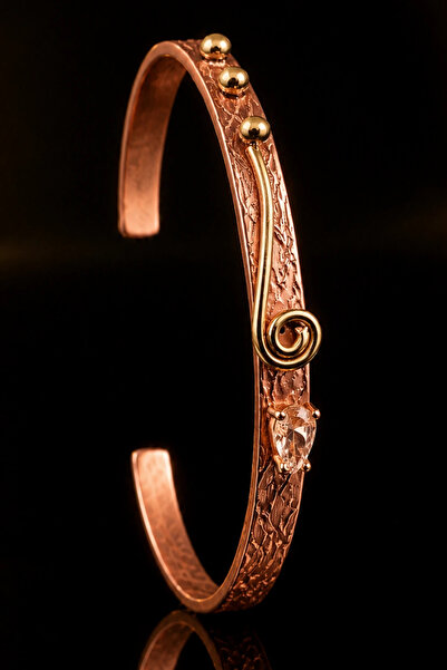 OSMANLI GÜMÜŞ Women's Copper Bracelet with Natural Citrine Stone, Drop Model,...