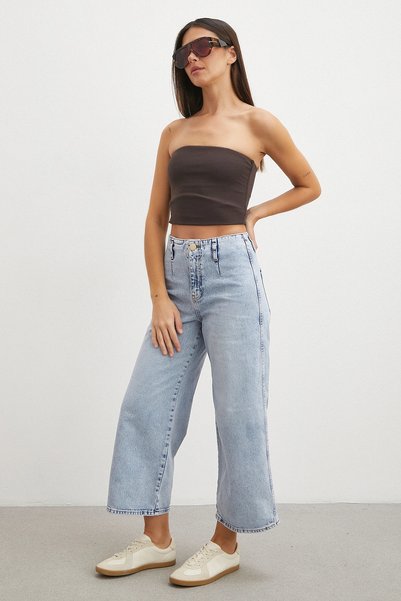 Never more Front Pocketless Straight Jeans Ice Blue
