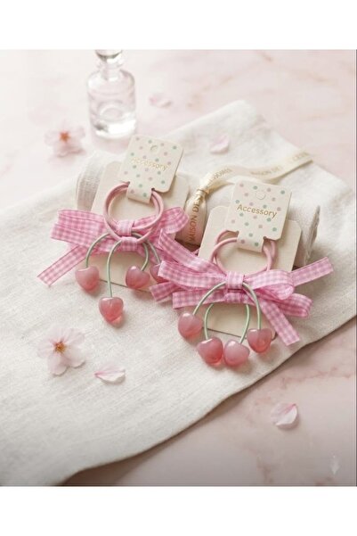 Efna Store Pink and White Color with Cherry and Bowknot Figure, 9 cm Double R...