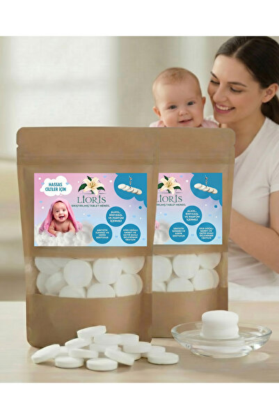 LİORİS Sıkıştırılmış Doğal Alkolsüz Bebek Temizleme Mendili-400 Adet Tablet M...