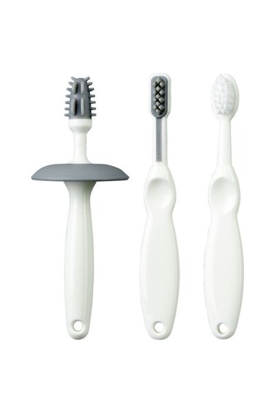 Mininor - Infant to Toddler Toobrush Training Set - 3pcs - White/Grey
