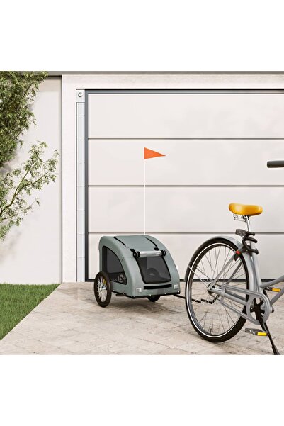 vidaxl Remorcă de bicicletă animale companie, gri, textil oxford/fier