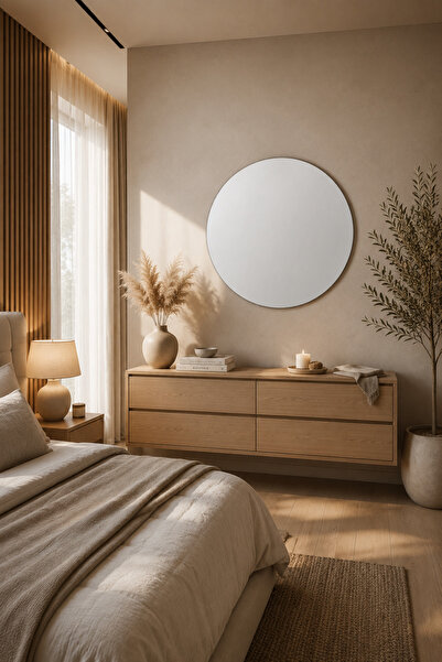 MARIA HOMES Modern Round Wall Mirror – Frameless Minimalist Decorative Mirror...