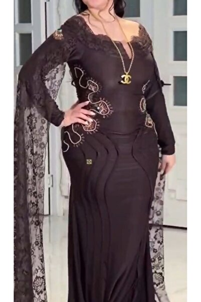 NALA FASHION Dark Brown Color High End Lace Stretch Fabric Luxury Evening Dre...